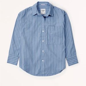 Abercrombie Blue Stripe Oversized Poplin Button-Up Shirt